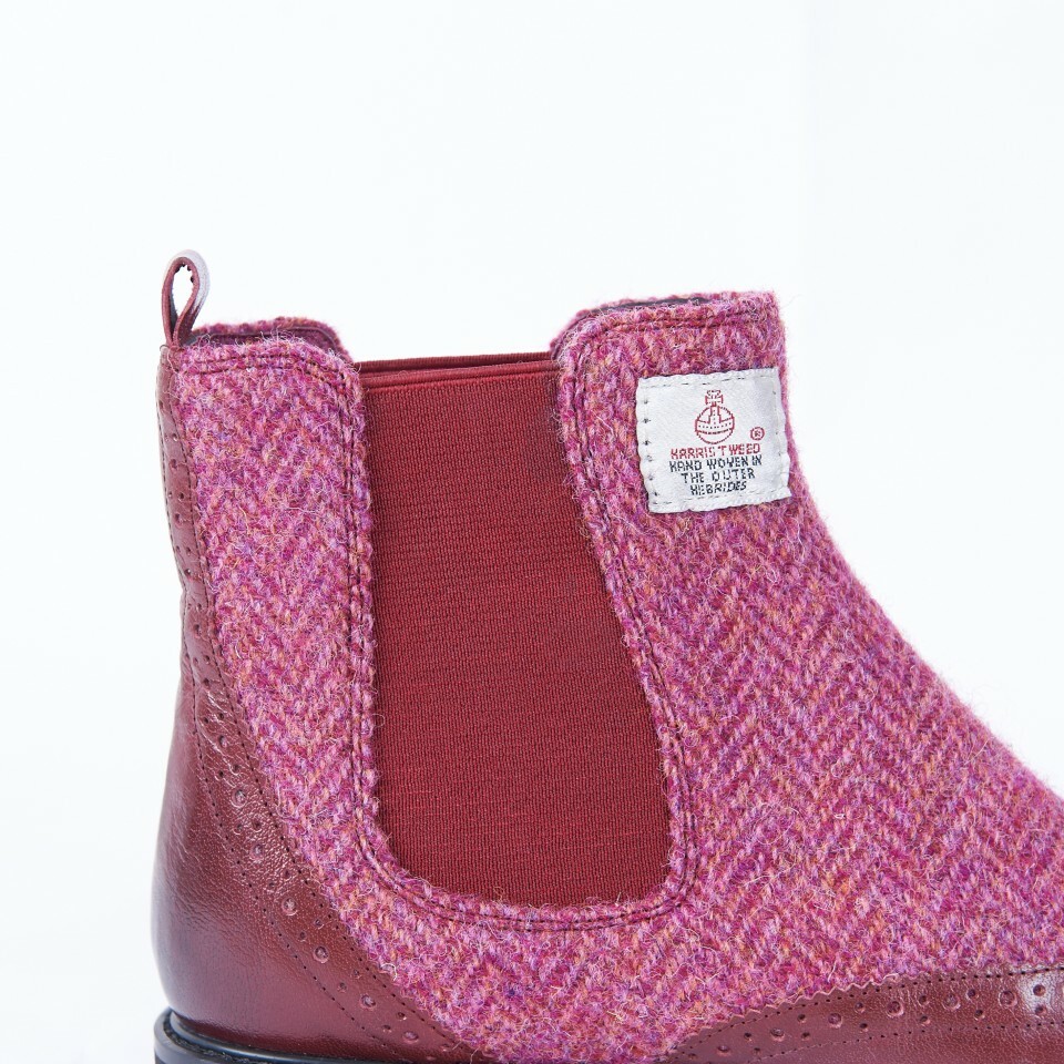SNOW PAW SNOW PAW LADIES HARRIS TWEED & LEATHER CHELSEA BOOTS MAROON