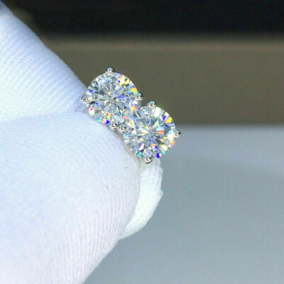 3Ct Round Lab Created Diamond Stud Earrings Push Back 14K White Gold Finish
