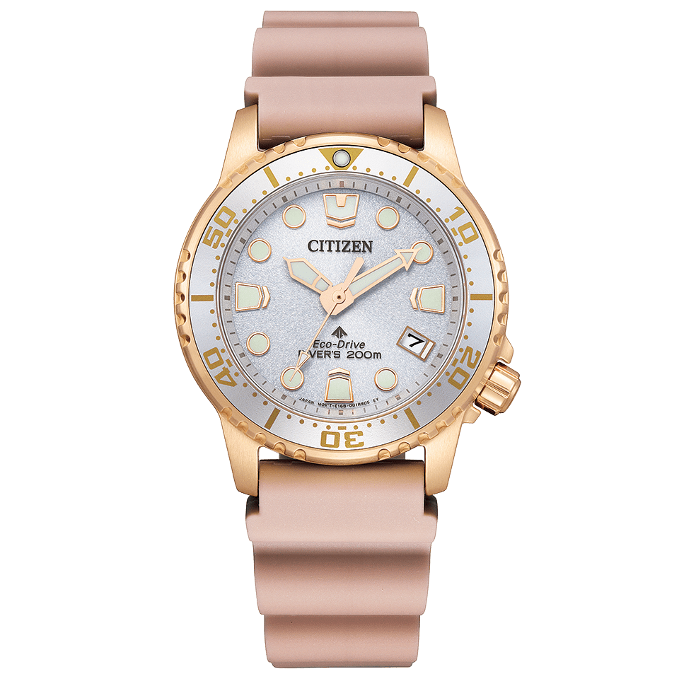 Pre-owned Citizen Promaster Marine Eo2023-00a Eco-drive Solar Diver Watch Pink 36.5mm