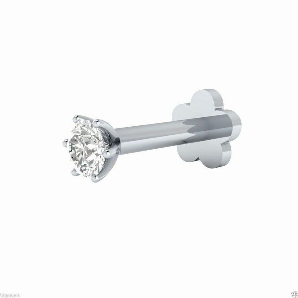 3mm Lab Created Diamond Wedding Nose Ring Stud Screw Back 14K White Gold Finish