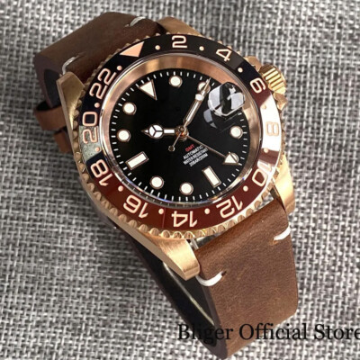 Cusn8 Real Bronze NH34A GMT Automatic Men Watch 200M Waterproof Leather Band