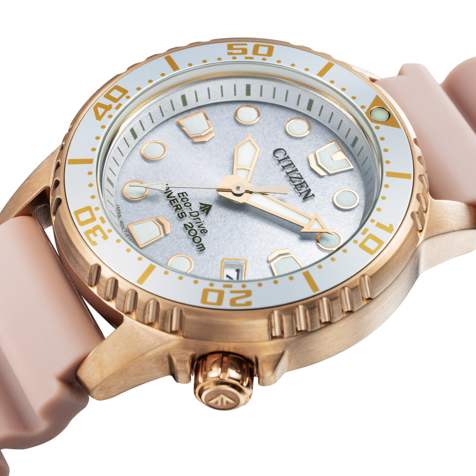 Pre-owned Citizen Promaster Marine Eo2023-00a Eco-drive Solar Diver Watch Pink 36.5mm