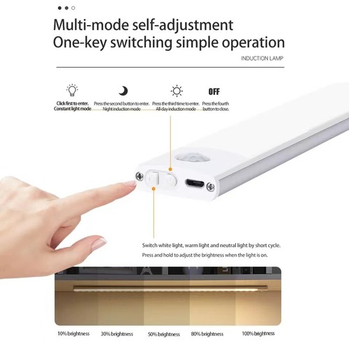 LED Motion Sensor Under Cabinet Closet Light USB Rechargeable Kitchen Lamp Strip
