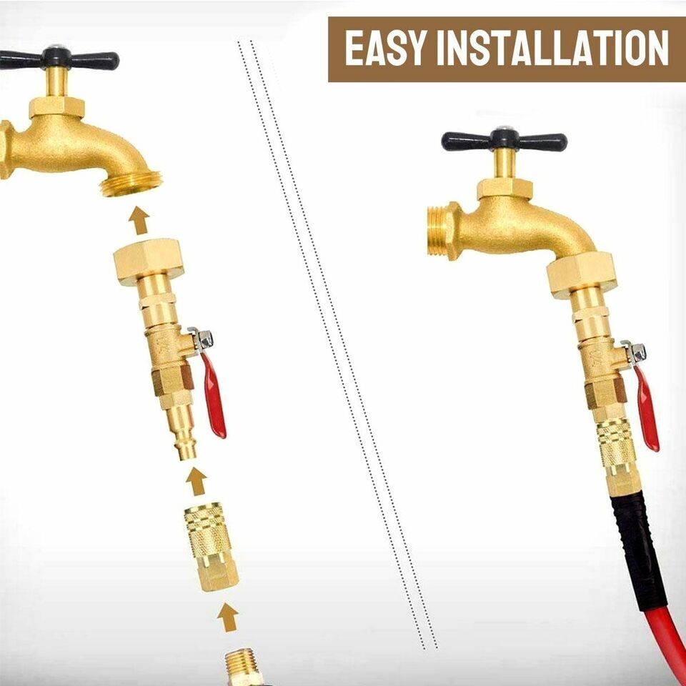 RV Winterize Blowout Adapter 1/4" Quick Connect Plug 3/4" Garden Hose Thread Kit