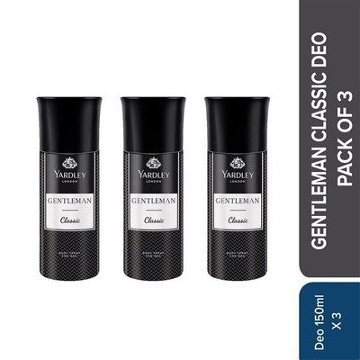 Yardley London Gentleman Classic Body Spray for Men| Fresh Woody 3 X 150ml