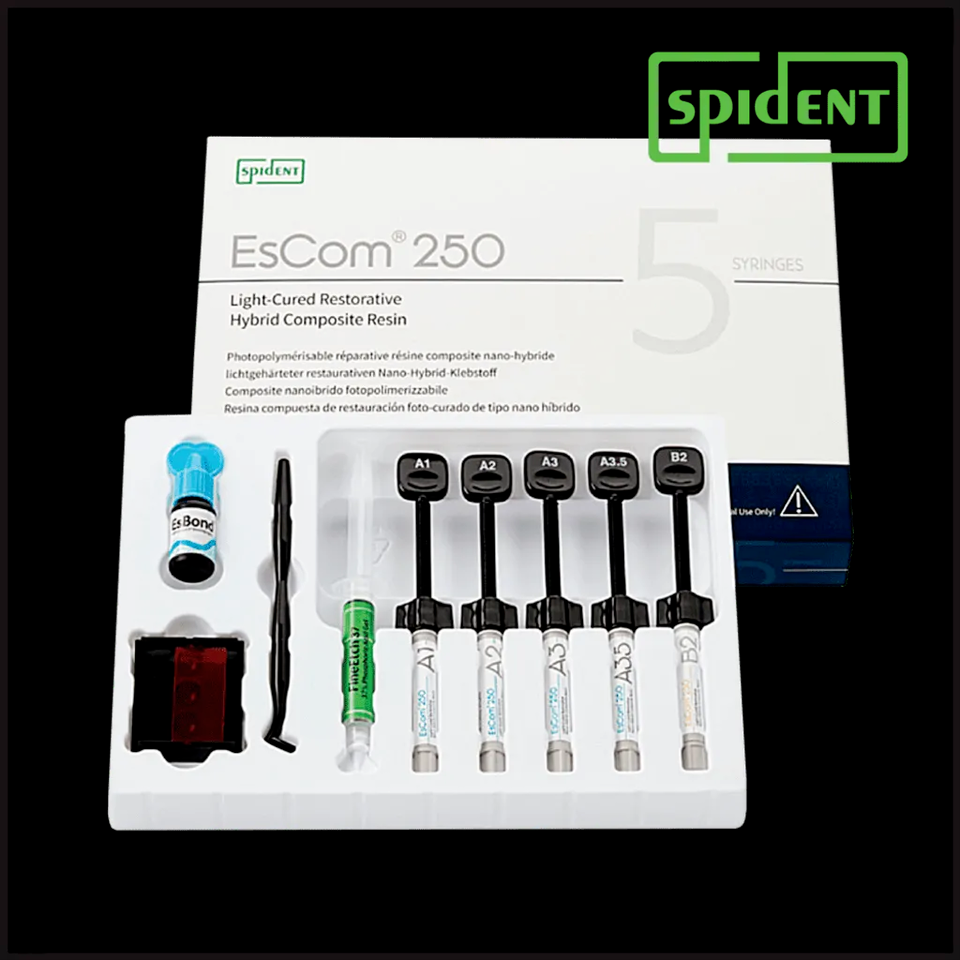 Spident EsCom250 Nanohybrid Composite Resin System Dental Kit 5x4g syr Free Ship