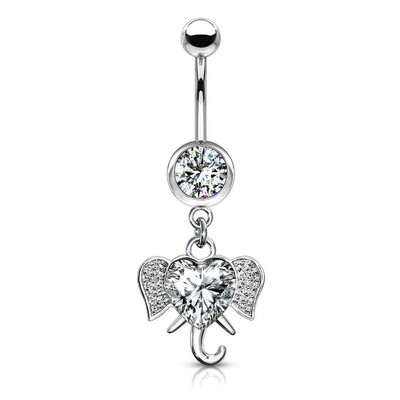 1Ct Heart Cut Lab-Created Diamond Women's Fancy Belly Ring 14K White Gold Plated
