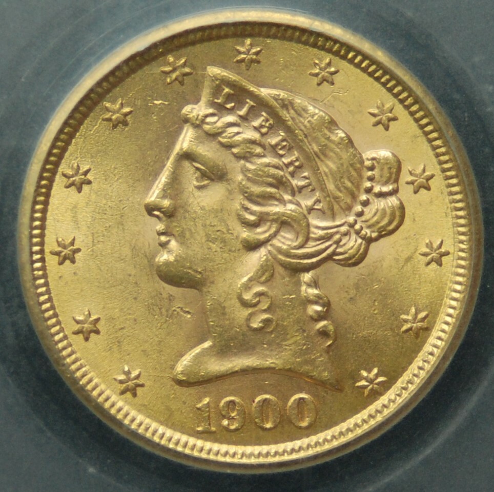 1900 $5 Gold Liberty Half Eagle, MS, BU  Free Shipping