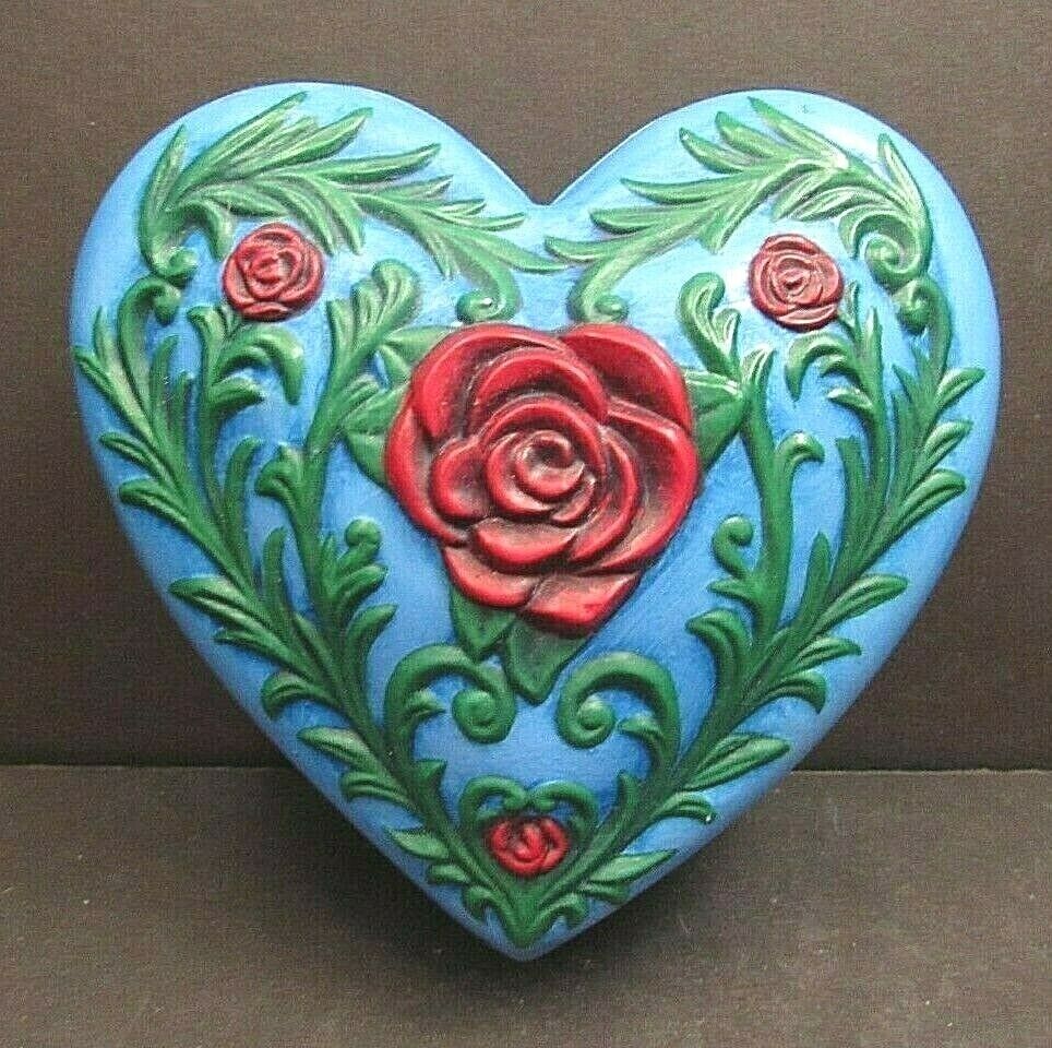 Heart Shaped Ceramic Trinket Keepsake Jewelry Box Raised Rose