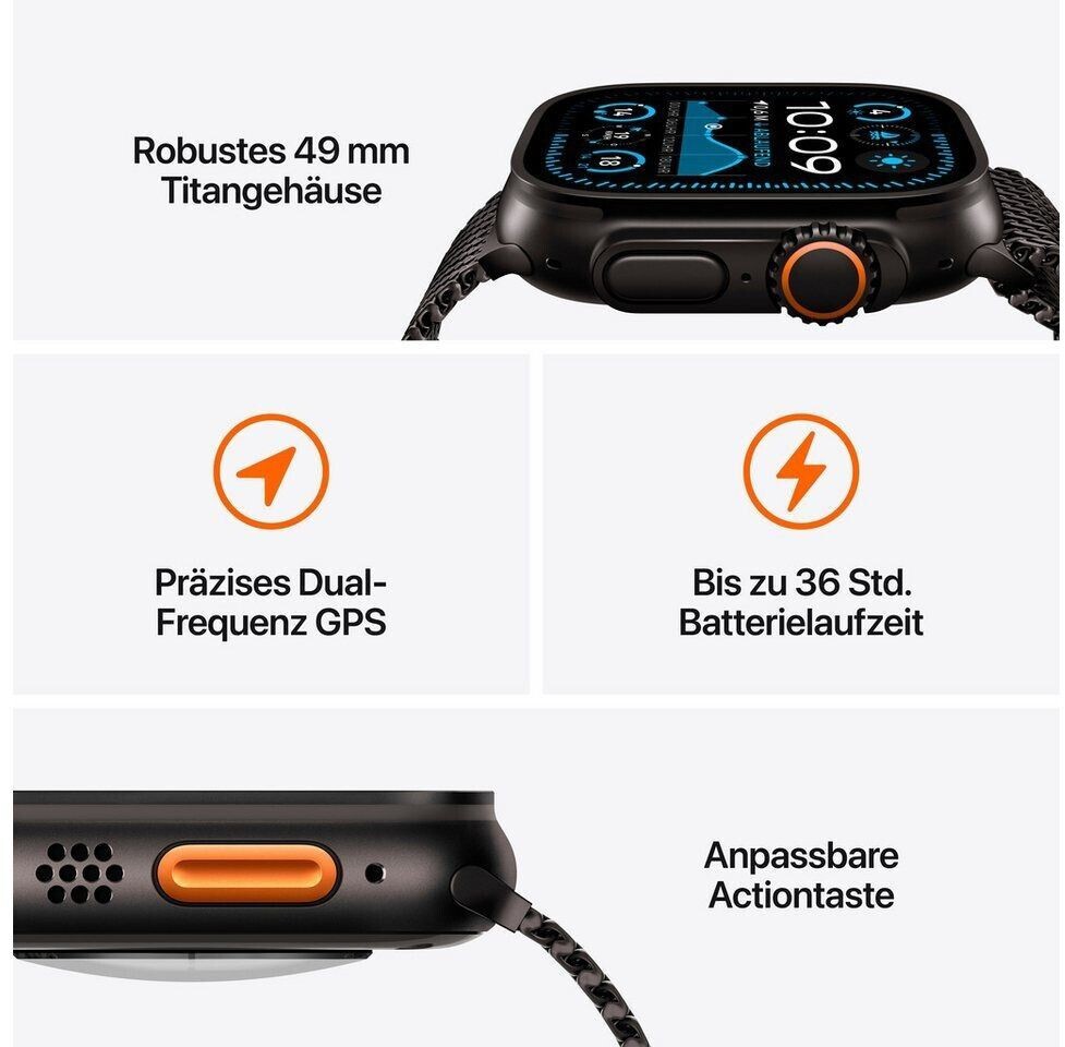 APPLE Watch Ultra 2 (2024) 49 mm Titangehäuse Trail M/L Schwarz MX4V3FD/A B-WARE - Bild 3 von 3