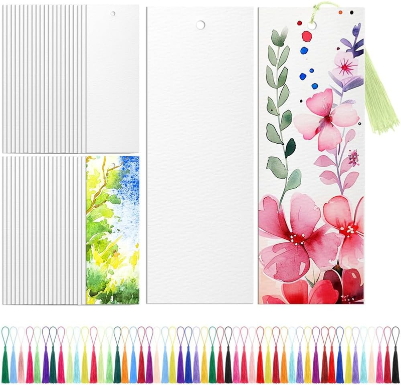Blank Bookmarks Watercolor Paper DIY Book Marks Kit with Colorful Tassels Bookma