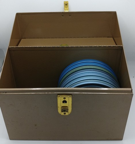 VINTAGE METAL AMFILE 45 RECORD CARRY CASE TOTE with Fox Dual 8 Photo Reel Cases