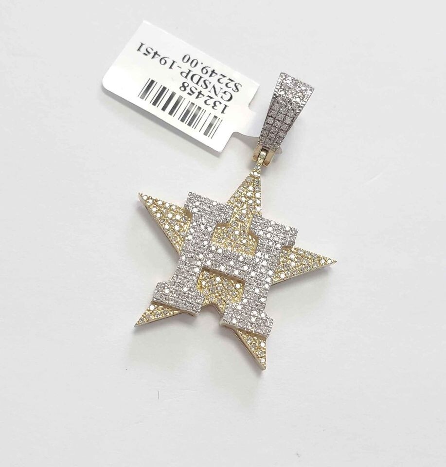 Pre-owned Mlb 10k Yellow Gold Genuine Diamond  Houston Astro Star Charm Pendant Texas 1.58c