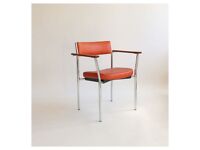 Mid Century Chrome & Orange Vinyl Arm Chair By Antocks Lairn c.1960