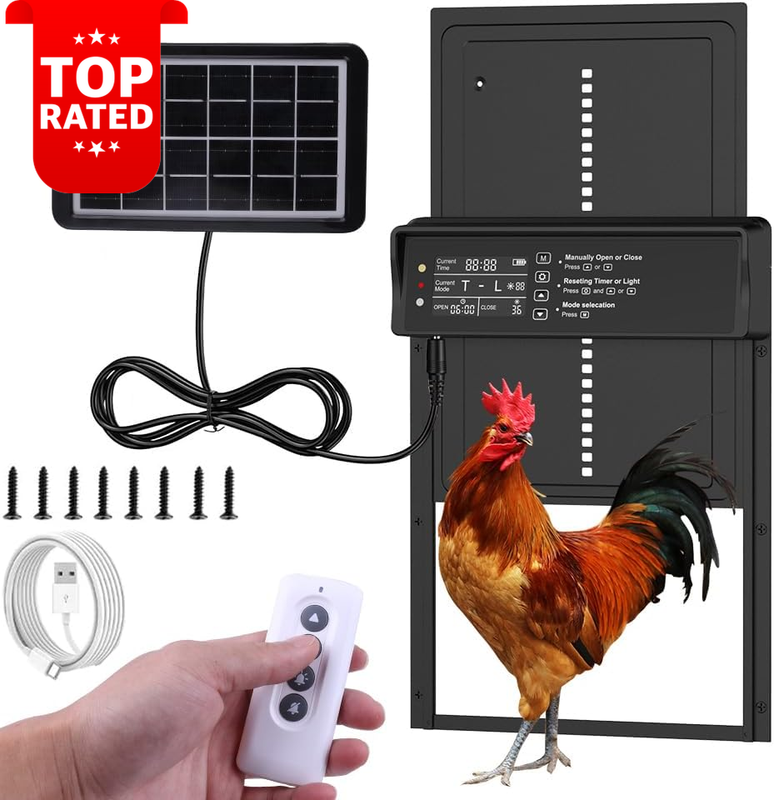 Solar Automatic Chicken Coop Door Timer Light Sensor USB Remote Control
