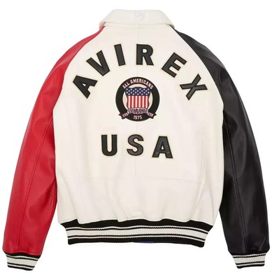 Men s Avirex Genuine Cowhide Leather Bomber Jacket American Flight Leather 1975