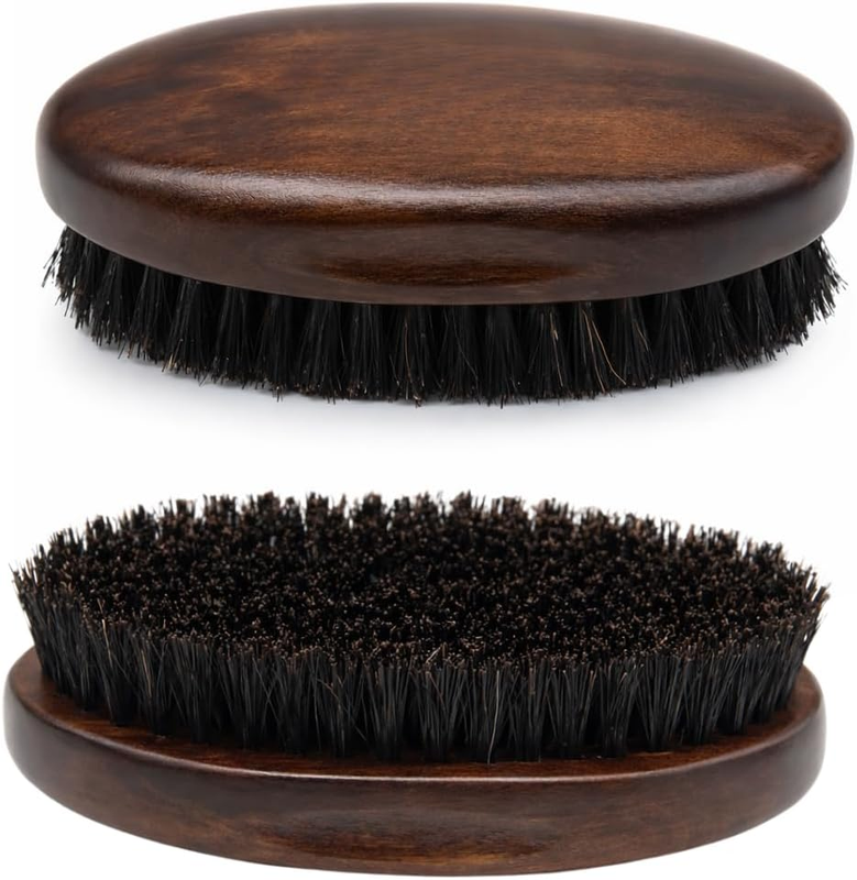 Beard Brush for Men, Natural Boar Bristles, Black Oval Wave Brush, Warp Resistan