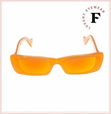 Pre-owned Gucci 0516 Fluorescent Neon Orange Pearl Geometric Slim Sunglass Gg0516s Unisex