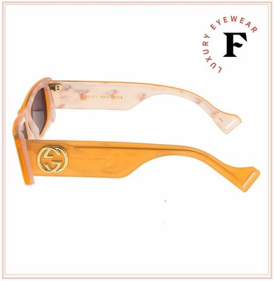 Pre-owned Gucci 0516 Fluorescent Neon Orange Pearl Geometric Slim Sunglass Gg0516s Unisex