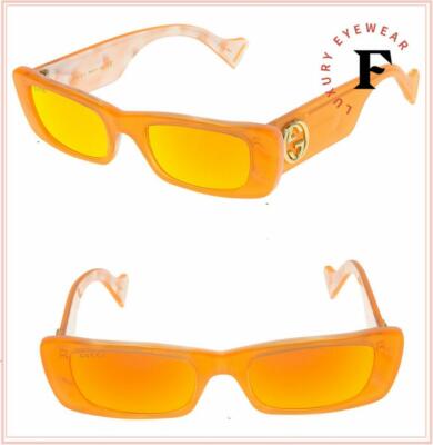 Pre-owned Gucci 0516 Fluorescent Neon Orange Pearl Geometric Slim Sunglass Gg0516s Unisex