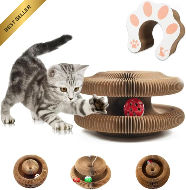 Accordion Cat Scratcher Toy Magic Organ Foldable Cardboard Scratch Pad Yellow