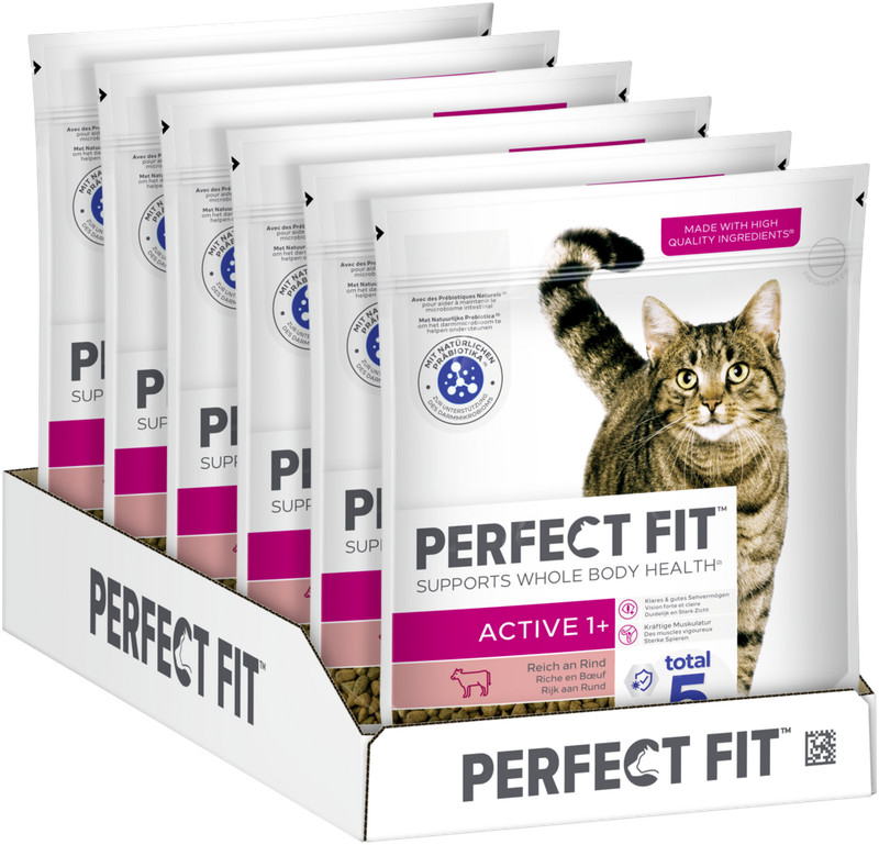 6x750g Perfect Fit Katzenfutter Trockenfutter Active 1+ Mit Rind