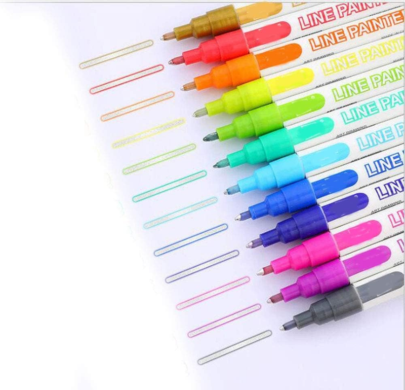 12Pcs Doodle Dazzlingly Markers, Outline Metallic Markers Double Line Pens Perma