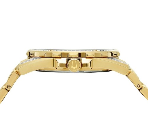 Pre-owned Bulova Men's Quartz Swarovski Crystals Accents Gold-tone Band 42mm Watch 98k107