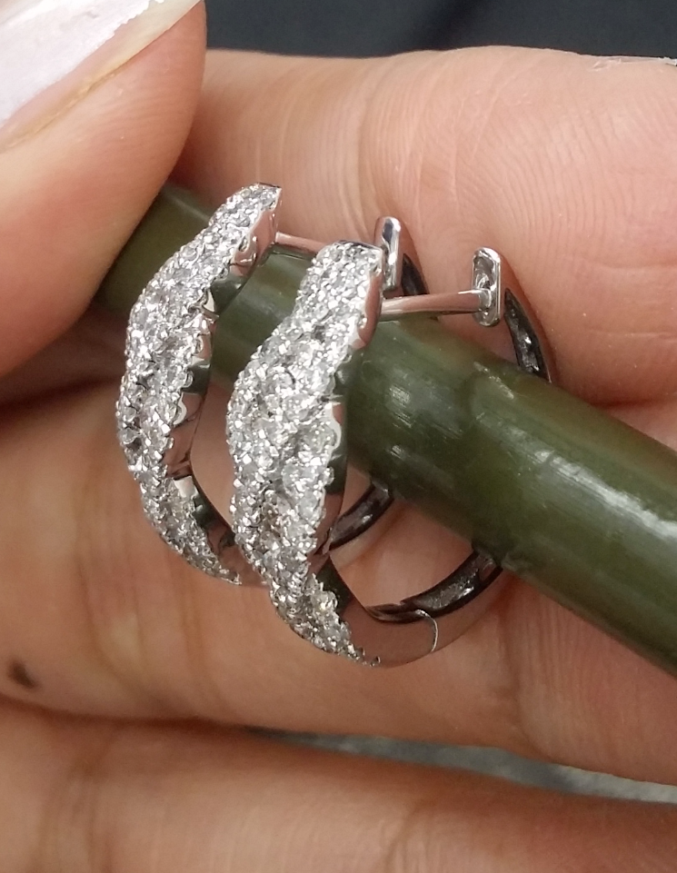 Pre-owned Handmade Deal 0.90 Carat Natural Round Diamonds Hoops Huggies Earrings In 14k Gold 15mm In White