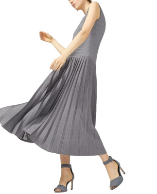 RRP  600 Sportmax by MAX MARA  Grey Plisse' Dress in Virgin WOOL    size M