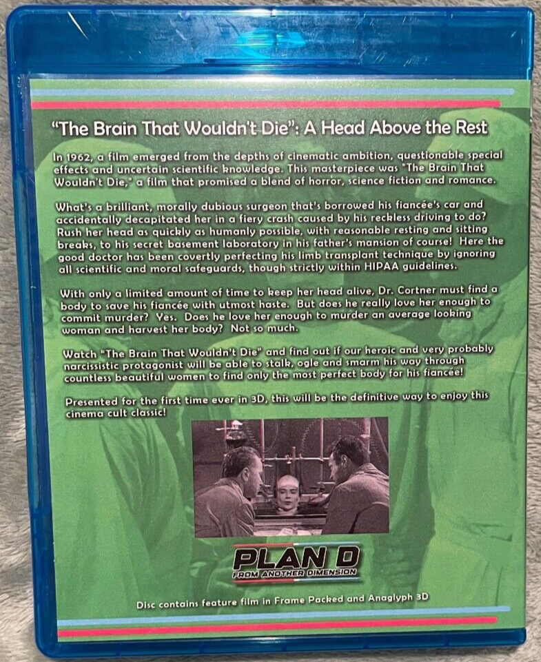 Blu-Ray 3D, The Brain That Wouldn't Die, digital 3D and Anaglyph 3D, New Sealed