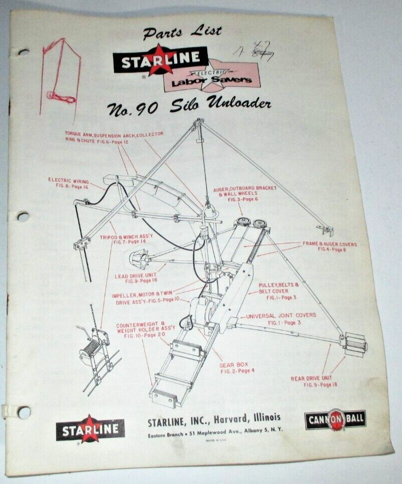 Starline No. 90 Silo Unloader Parts Catalog Manual Book