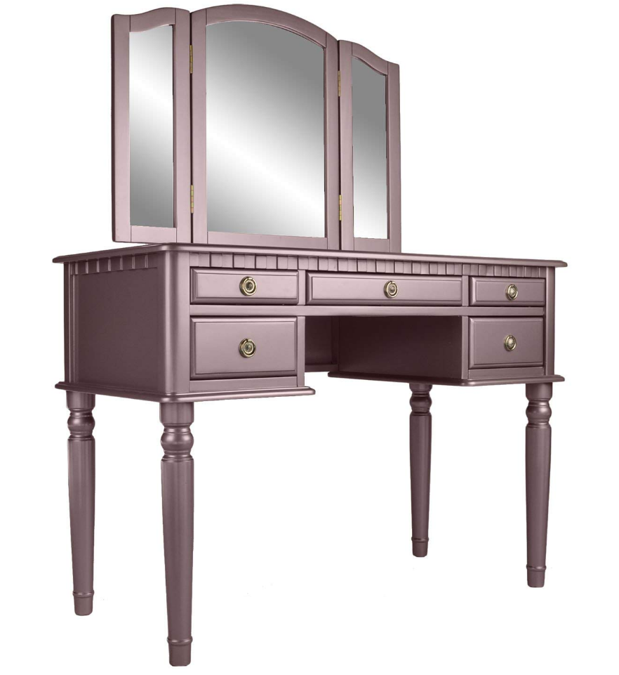 Tri Folding Mirror Vanity Makeup Table Set Dresser Stool Bench Drawers Dressing