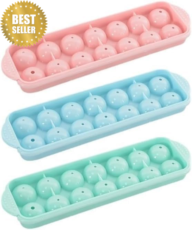 Ice Cube Trays 3 Pack, Stackable round Ice Cube Tray Set with Lid, Ice Cube Tray