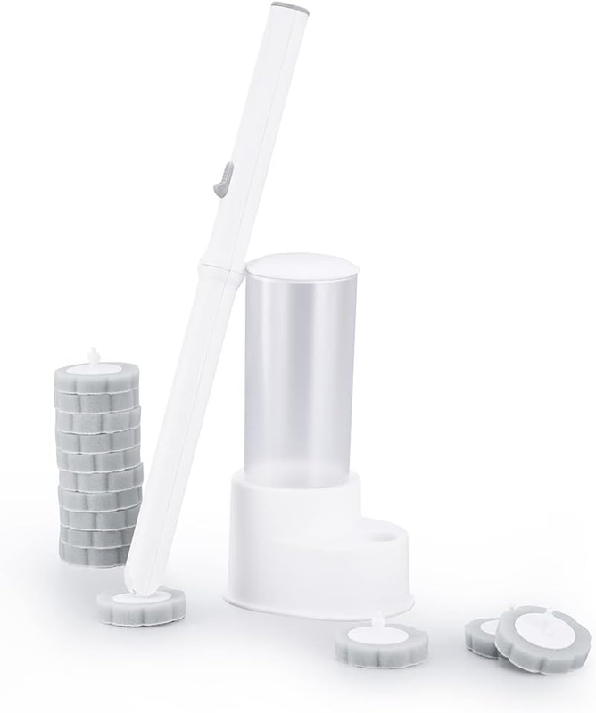 Disposable Toilet Brush Combo, Wand Set with 14Pcs Refill Heads and Storage Cadd