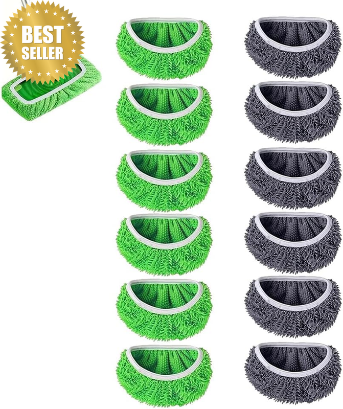 12 Pack Chenille Mop Refill Pads, Reusable Microfiber Mop Heads Pads, Wet and Dr