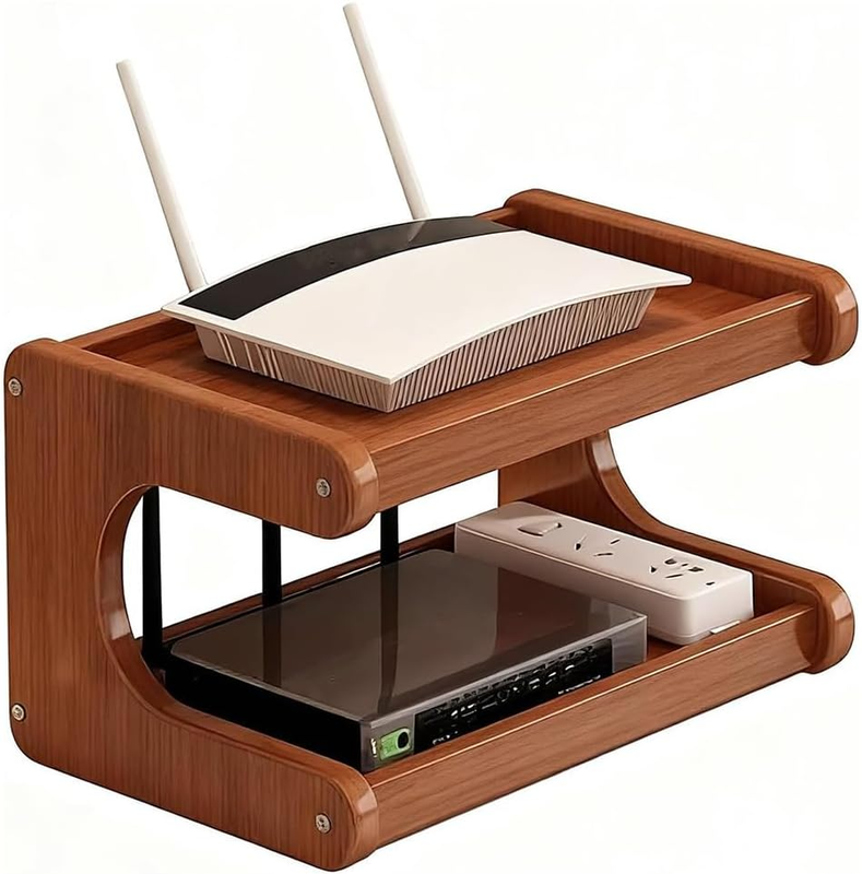 Router Shelf, Double Layer Wooden Router Storage Rack, Desktop Organizer, Set-To