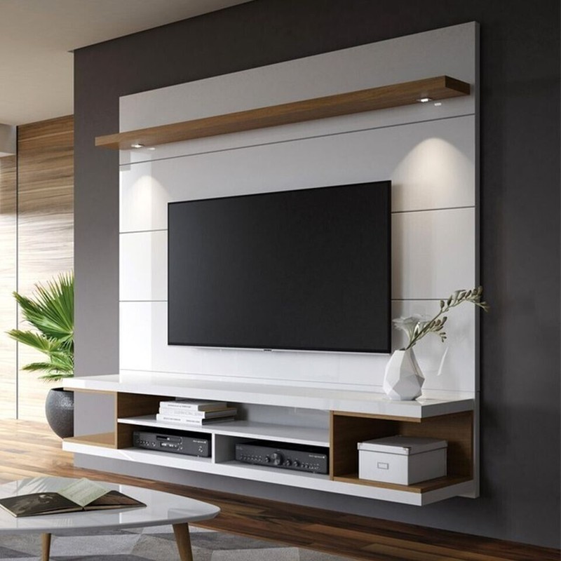 White Gloss Wood Wall Mounted Unit 70 " Floating Entertainme
