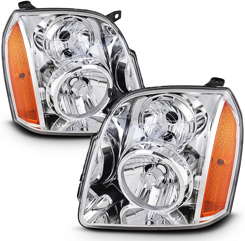 Chrome Headlights Pair Left Right for 2007-2014 GMC Yukon XL 1500 2500
