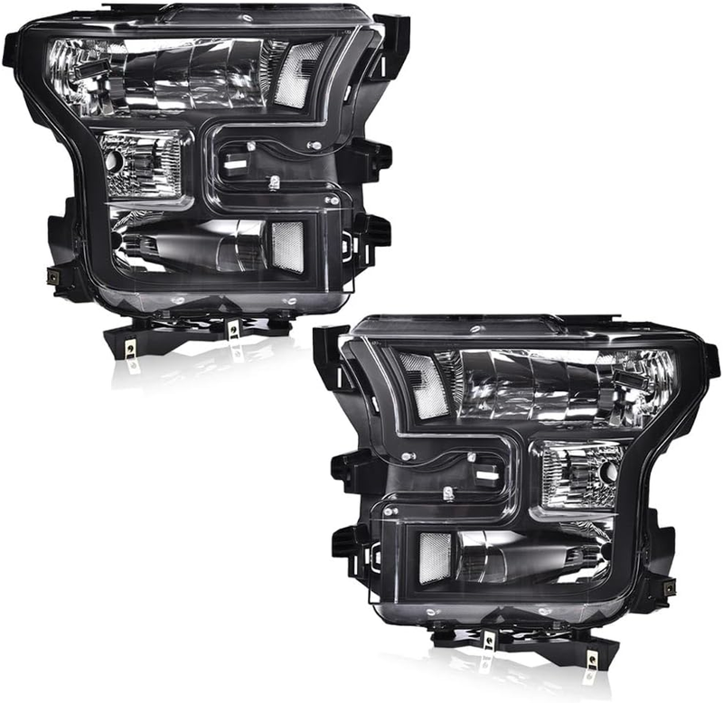 Driver Passenger Side Black Housing Headlights Pair for Ford F150 2015-2017