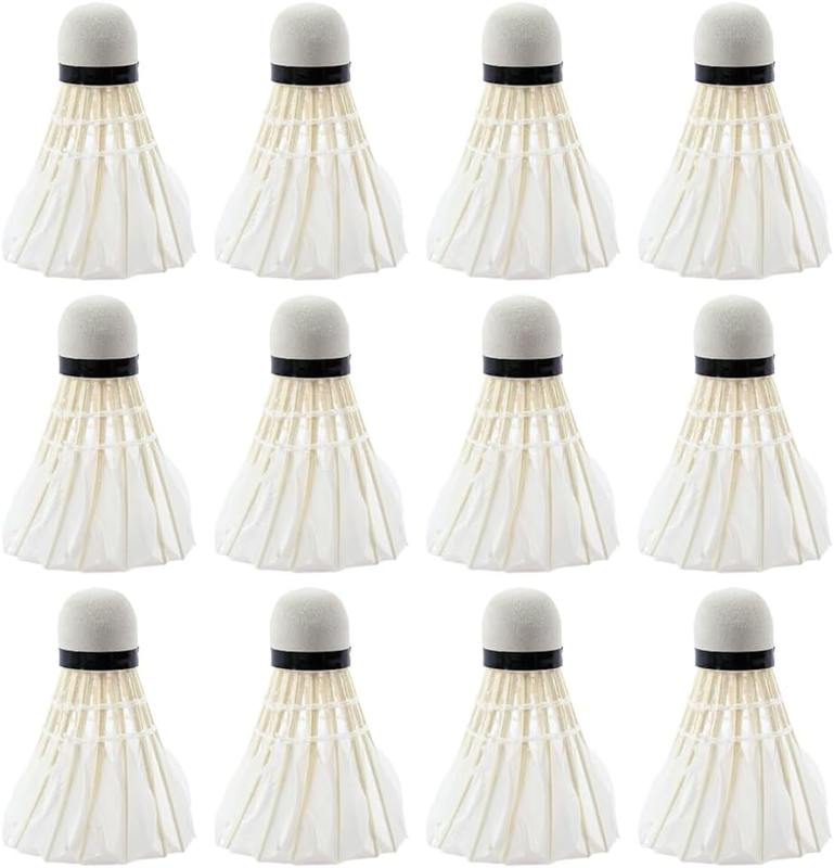 12-Pack Goose Feather Badminton, White Durable Badminton, High Speed Birdies Bal