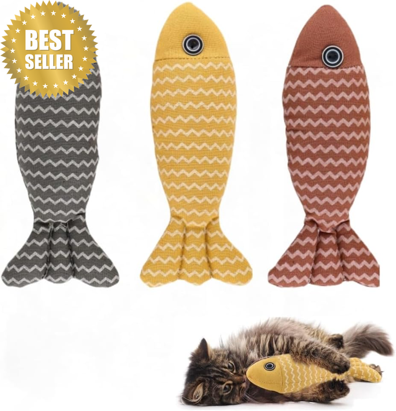Kitten Catnip Fish Shapes Toys, 3Pcs Interactive Cat Toys with Catnip-Infused Fi