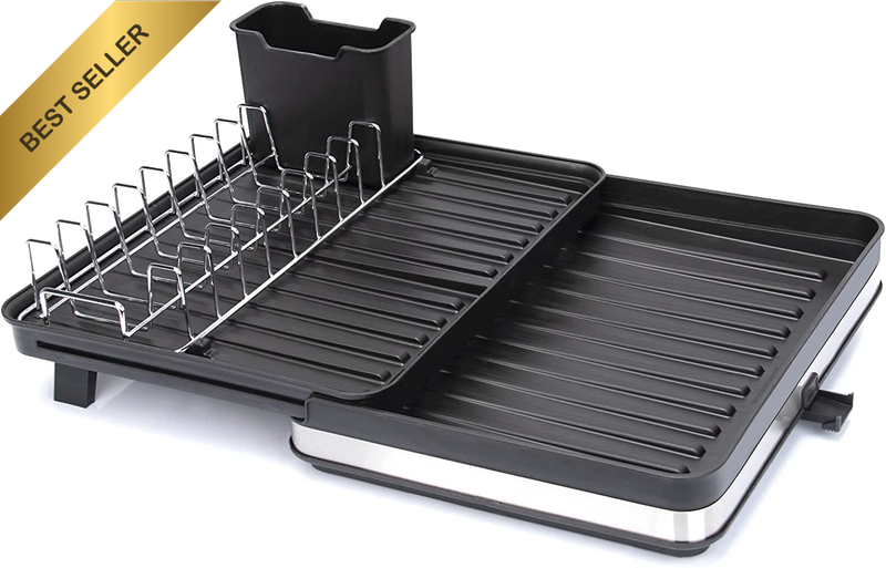 Dish Drying Rack Stainless-Steel Dish Sink Storage Rack with Movable Cutlery Dra