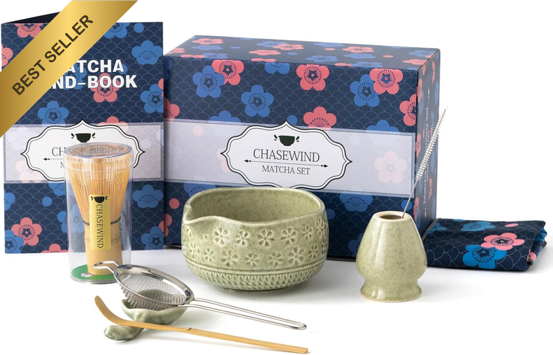 Matcha Whisk Set, 8 Pcs Matcha Kit Set with Cherry Design Matcha Bowl, Bamboo Wh