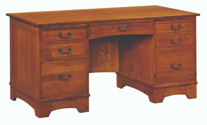 Amish Mission Arts Crafts Executive Desk Solid Wood File Drawers 60" Noble