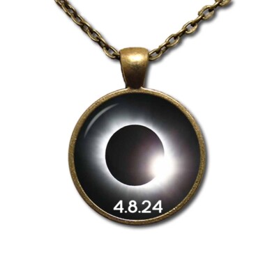 TOTAL ECLIPSE 2024 Celestial Sun Moon - Handmade ROUND Glass Pendant Necklace