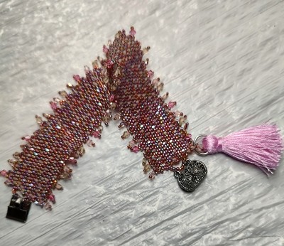 Peyote Beaded Bracelet in shades of Pink Swarovski Crystals