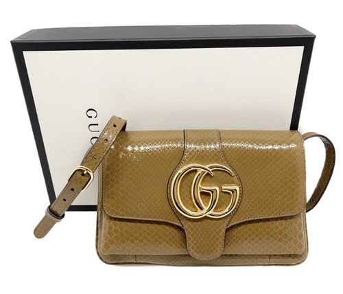 Gucci New Arli GG Oversized Logo Taupe Python Leather
