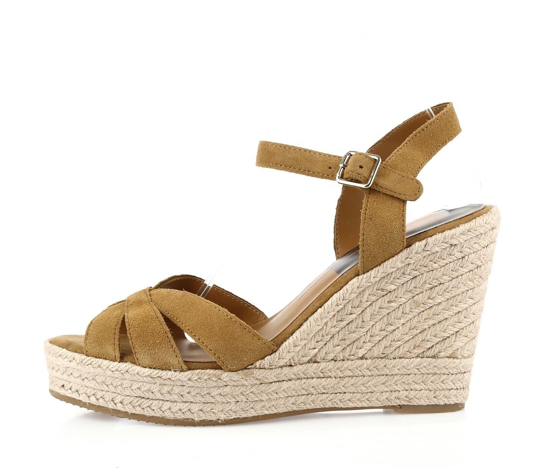 Womens Dolce Vita 227787 Tan Brown Suede Ankle Strap High Wedges Size 11