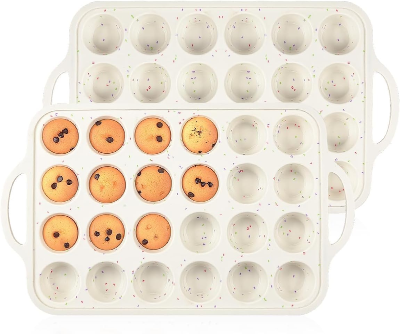 Mini Muffin Pan, Metal Reinforced Frame Mini Cupcake Pans 24 Cups Nonstick Muffi